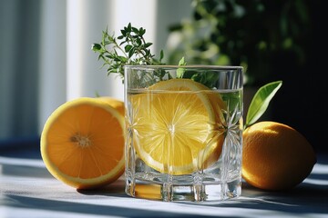 A refreshing glass of lemonade accompanied by a slice of lemon