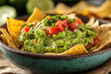 Fresh guacamole served with crispy tortilla chips, perfect for snacking or appetizer