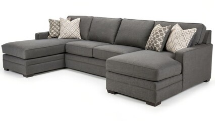 Modern Gray Sectional Sofa with Decorative Pillows - A stylish gray sectional sofa featuring plush seating and decorative pillows, perfect for enhancing any living room space