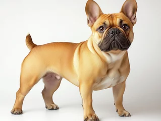 Cheerful, funny perky french bulldog on a white background.
