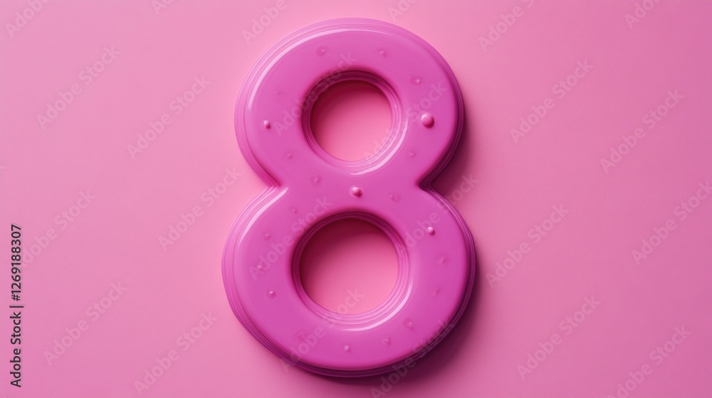 Poster a simple design featuring the number 8 in pink color on a matching pink background, ideal for use in