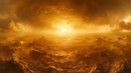 Fototapeta premium Stunning High-Resolution Image of the Surface of Planet Venus Showcasing Fiery Atmospheric Conditions and Geological Features