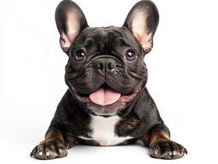 Fototapeta premium Cheerful, funny perky french bulldog on a white background.