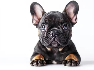 Gardinen Cheerful, funny perky french bulldog on a white background. © silver bug