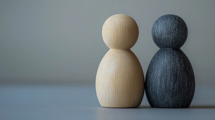 Two Wooden Figurines Symbolizing Teamwork and Realistic Collaboration in Minimalist Photography