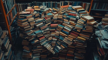 Fototapeta premium Overwhelming Pile of Colorful Old Books in a Cozy Library Corner