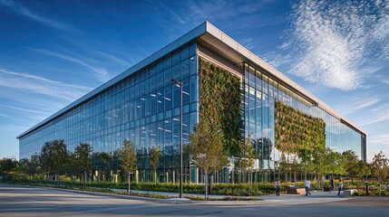 Obraz premium Modern Glass Office Building with Green Wall