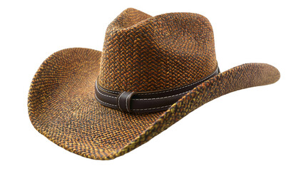 Woven Straw Cowboy Hat Western Fashion, Boho Summer Design for Retro Themes, isolated on transparent background.