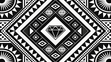 Black and White Geometric Diamond Pattern, Tribal Design, Monochrome Artwork, Vector Illustration Geometric Pattern, Diamond Art