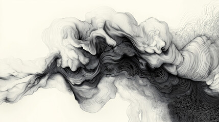 Smoke Line Art with Intricate Drawings on Light Pastel Background