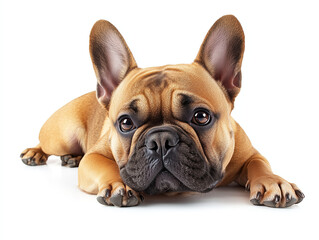 Fototapeta premium Cheerful, funny perky french bulldog on a white background.