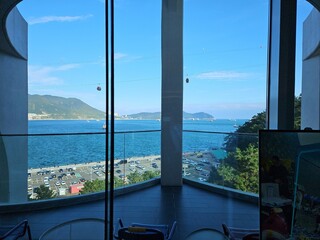 Blue sea view from the cafe