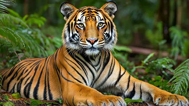 Tiger is laying in the grass with its eyes closed. The tiger is looking at the camera
