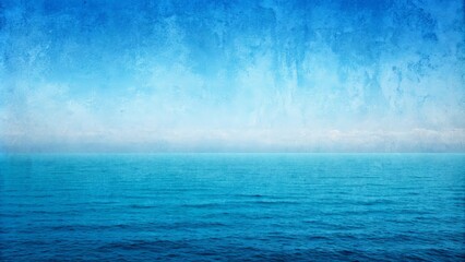 Obraz premium Textured Blue Ocean Seascape Calm Water, Grunge Sky, Horizontal Composition, Blue Tones Ocean,Seascape