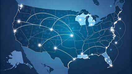 Fototapeta premium USA Network Map Blue Abstract Design, Connectivity Concept, Vector Illustration Network, Connectivity