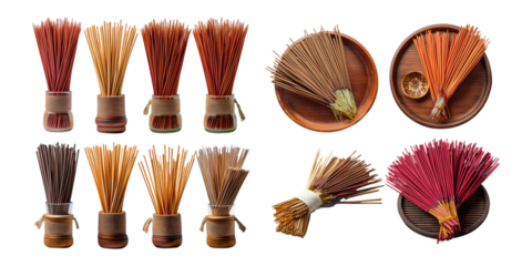 Colorful Incense Sticks on a Transparent Background