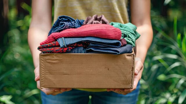 a volunteer holds a box with things. selective focus