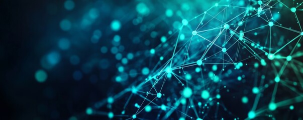 Abstract Network Connection, Digital Data Flow, Teal Bokeh Background, Tech Concept