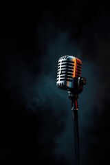 Vintage Microphone: Ready for the performance, this iconic microphone stands poised on a smoke filled stage.