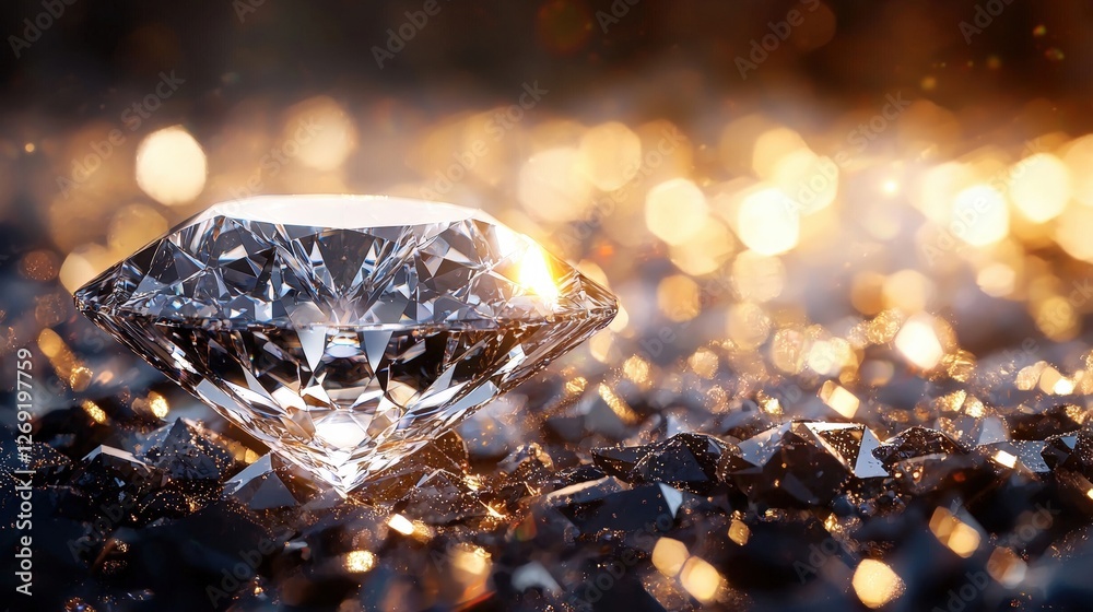 Poster stunning realistic diamond sparkling in glowing background with soft bokeh effect for creative proje