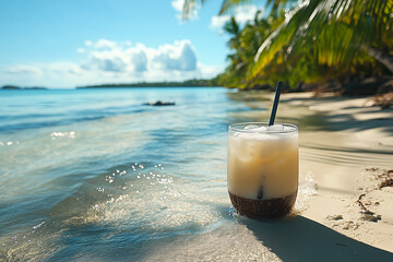 cold coconut drink with a straw