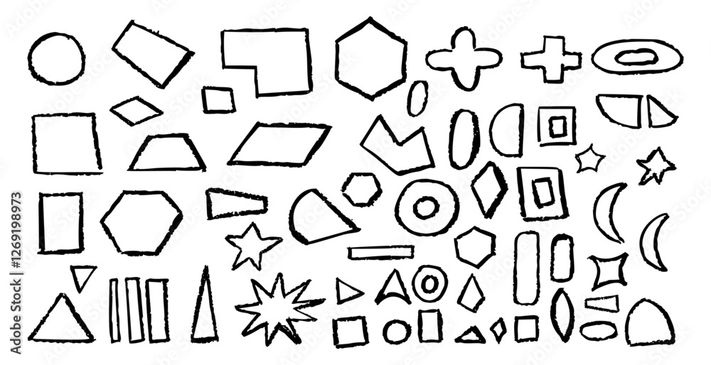 Wall mural set of basic geometric shapes. circle, square, rectangle, triangle and other polygons drawn with cha