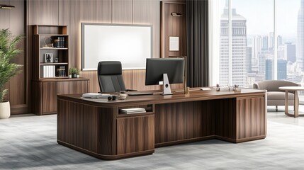 Contemporary business interior with luxury furniture and modern design featuring wooden 