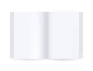 Fototapeta premium Vector realistic open Book Mockup with empty pages. Blank Template. Thick Magazine, album or catalog on white background. 3d vector illustration. EPS10. Front view. 