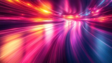 Abstract vibrant light streaks forming a dynamic curved tunnel.
