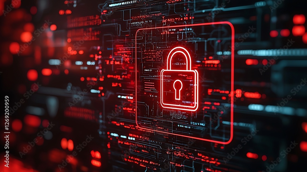 Poster red cyber security lock digital background