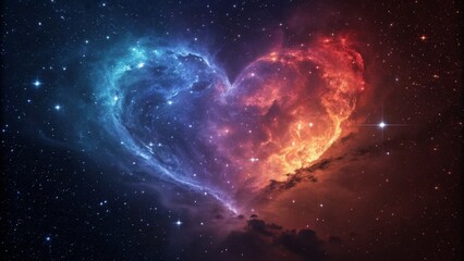Obraz premium Cosmic Heart Nebula Red and Blue Celestial Composition, Space Art, Galaxy Love, Space, Nebula Cosmology, Astronomy