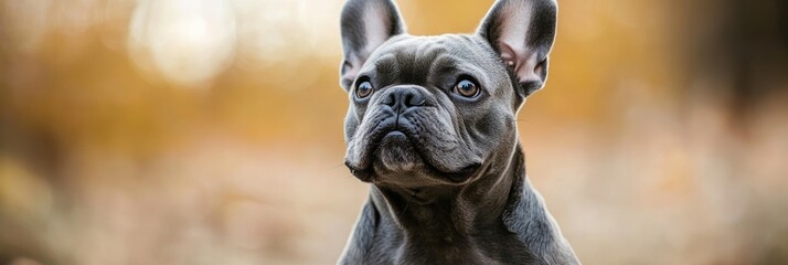 Confident French Bulldog Standing with Chest Out in Autumn Background