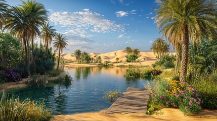 Obraz premium Serene Oasis, A Tranquil Desert Lagoon