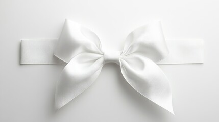 Naklejka premium Elegant white satin ribbon bow on white background; gift wrapping, packaging design