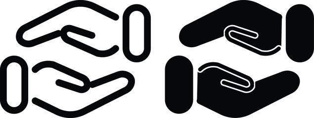  Hand  icons set. Handshake, Clapping hands. Thumb up finger. Donation hand gestures. Quality line set. Vector
