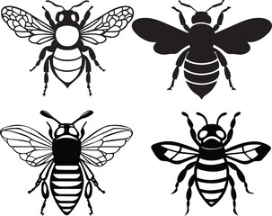 Bee Black Fill Silhouette Vector Art