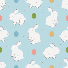 Happy Easter seamless pattern with cute bunny and eggs. Spring seamless pattern. Flat vector background. Creative texture for fabric, wrapping, textile, wallpaper, apparel.