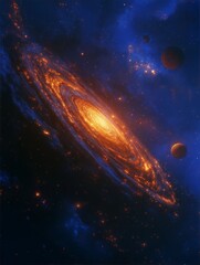 Obraz premium Fiery spiral galaxy with glowing core in deep space 