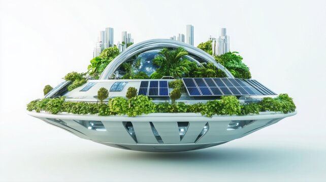 Futuristic space station harmonizing technology and nature orbiting Earth. Generative AI