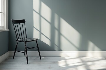 solitary wooden chair against a neutral backdrop. Ideal for showcasing minimalism or classic design.