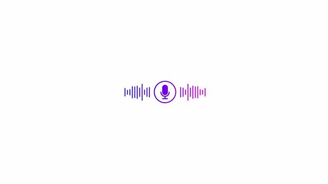 Microphone icon with digital line sound wave animation on transparent background, Podcast recording Audio Icon lines with Microphone and waveform equalizer and seamless loop with alpha channel.	