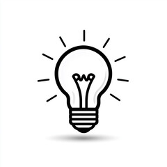 Light bulb icon, simple line art logo on a white background, black and white vector graphics, vector illustration, minimalist design, simple shapes, flat design, 2D, clipart style,