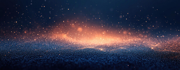 Sparkling Glittering Dust Particles Floating in Dark Blue Night Sky Background