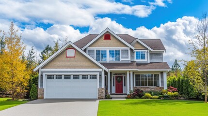 Suburban Home Exterior, Autumn Day, Ideal Family Home, Perfect for Real Estate
