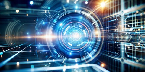 Futuristic abstract design featuring glowing circles and lines, creating a tech-focused atmosphere.