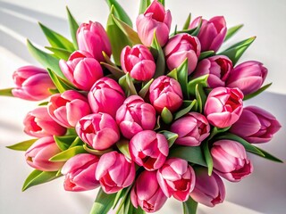 Spring Bouquet: Pink Tulips on White Background - Top View Floral Photography