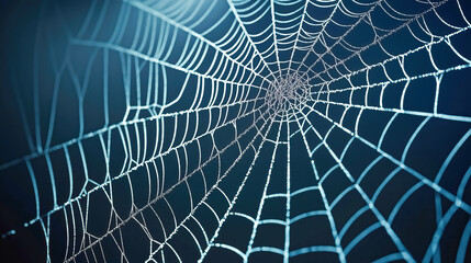Obraz premium Intricate web with dew drops glistening in the light, capturing nature's detail.