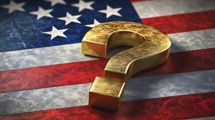 Gold Question Mark on American Flag Background