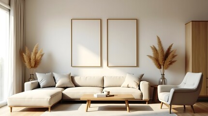 Elegant Wall Poster Mockup in a Contemporary Living Room Setting