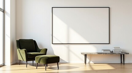 Modern Living Room Wall Poster Frame Mockup with Stylish House Interior Background for Creative Design Projects